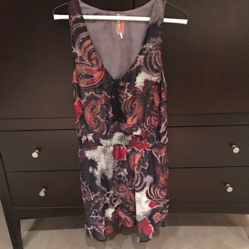 Free People Cinch waist lace up dress paisley